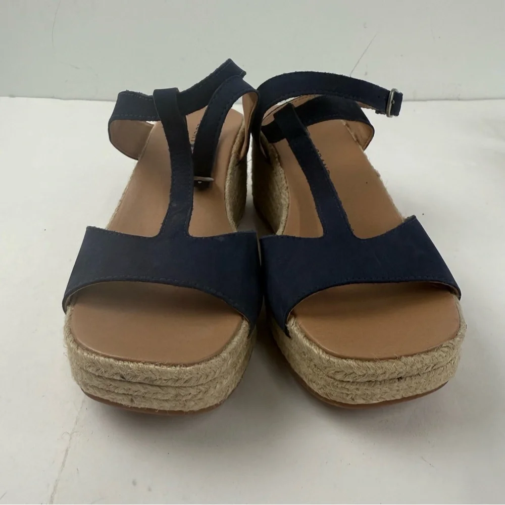 Lucky Brand Womens 8.5 Valki Espadrille Wedge Sandal Navy Blue Suede